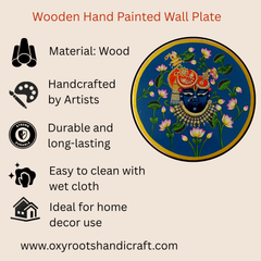 Hand-Painted Wooden Wall Plate Lotus & Deity Design
