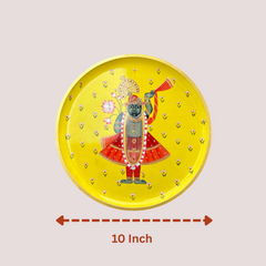 Wooden Hand-Painted Wall Plate Lotus & Deity Design