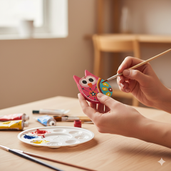 Wooden Owl Wall Hanging Set of 2 With Bells