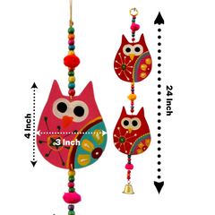 Wooden Owl Wall Hanging Set of 2 With Bells