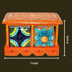 Wooden Dryfruits And Two Drawer Box -4.5 Inch MultiColored