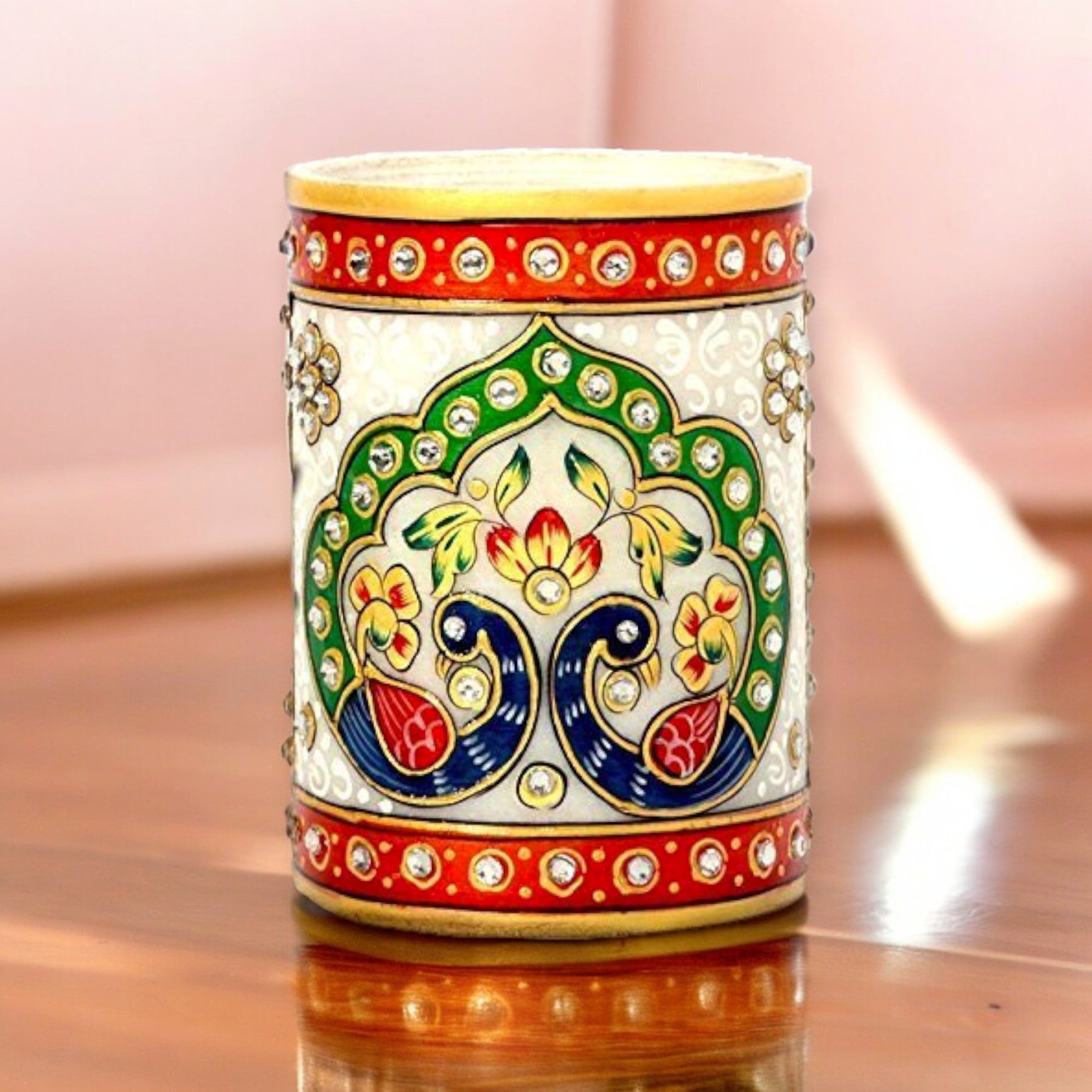 Marble Pen Holder With Gold And Kundan Decorative