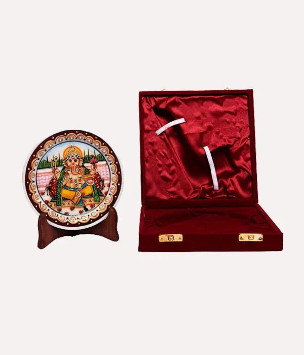 Marbel Round Ganesh Plate With Stand