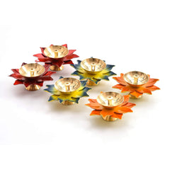 Beautifull Flower Puja Kamal Patti Brass Diya Oil Lamp Set of 6 pc