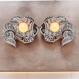 Wooden Hand block Fish Shape Diya pair