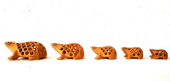 Wooden Frog Jali Antique Showpiece Set Of 5 Pcs