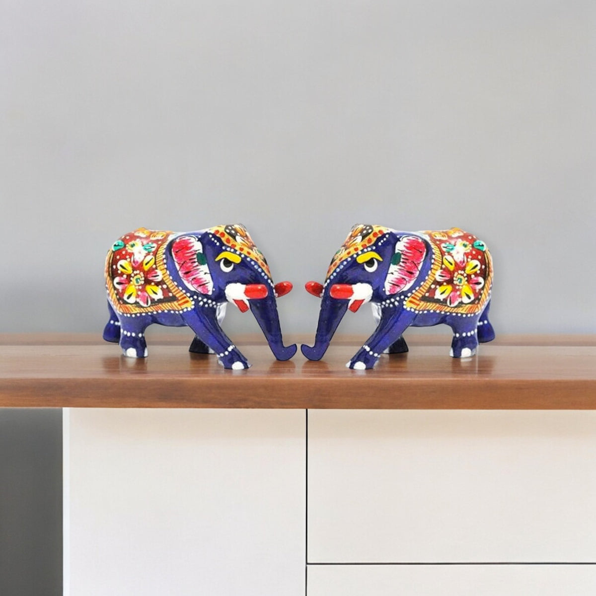 Beautiful Small Elephant Statue Trunk Down Showpiece - 1 Pair