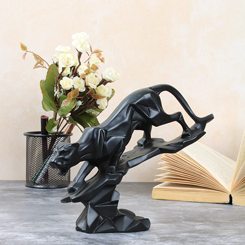 Polyresin Lion Black Statue Showpiece