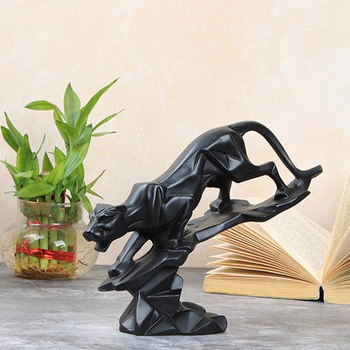 Polyresin Lion Black Statue Showpiece