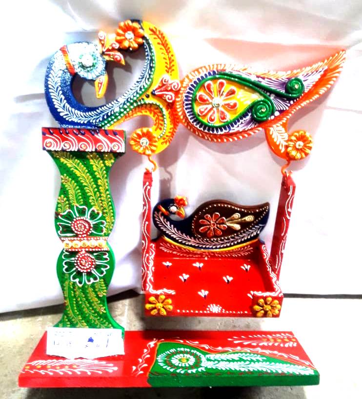 Wooden Peacock Swing Jhula for Laddu Gopal Krishna