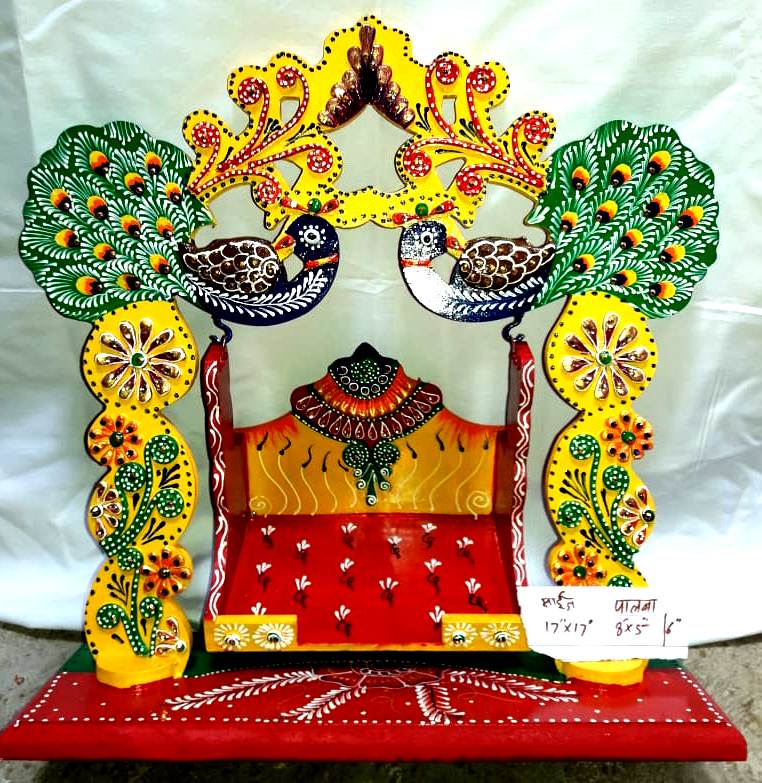 Wooden Peacock Swing Jhula for Laddu Gopal Krishna