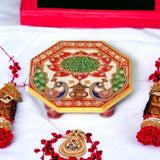 Marble Octagonal Chowki With Peacock Design set of two pc