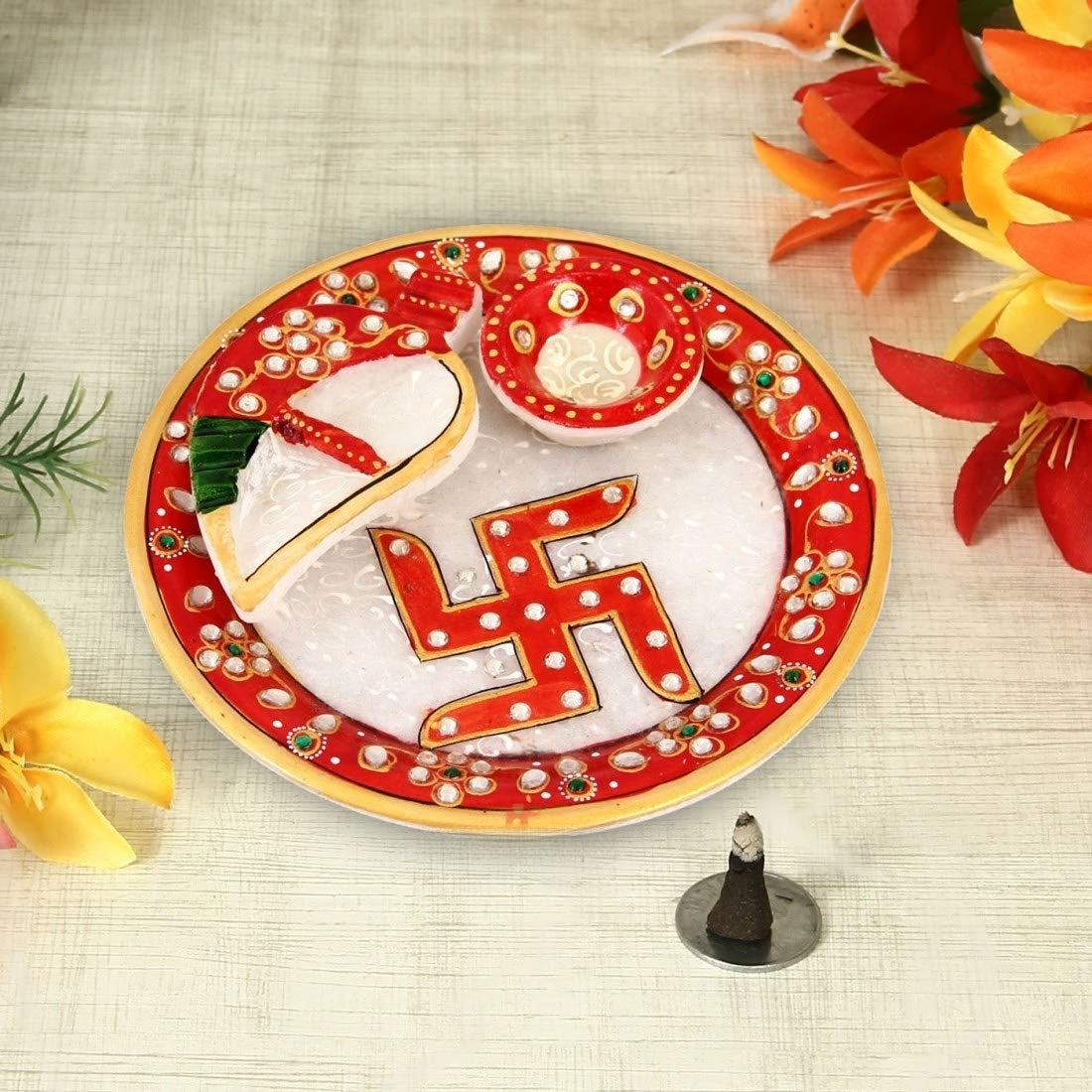 Marble Decorative Pooja Thali - 6 Inch