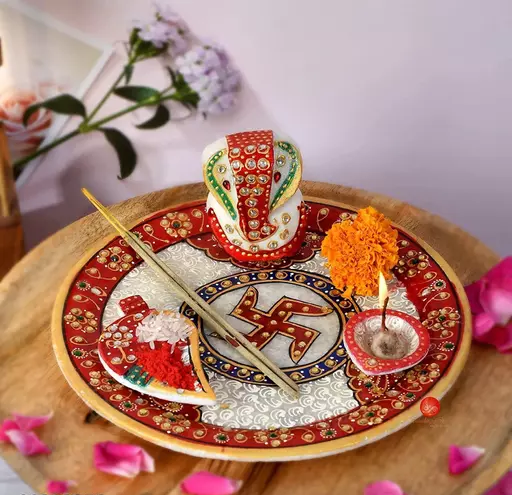 Marble Decorative Pooja Thali - 6 Inch