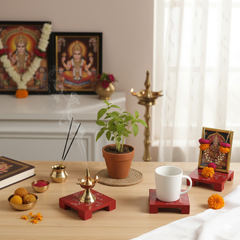 Wooden HandPainted Small 4x4 Inch Chawki Decorative Set of 5 Pc