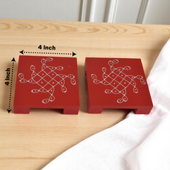 Woodnen HandPainted small 4x4 inch Chauki Decorative set of 5 Pc