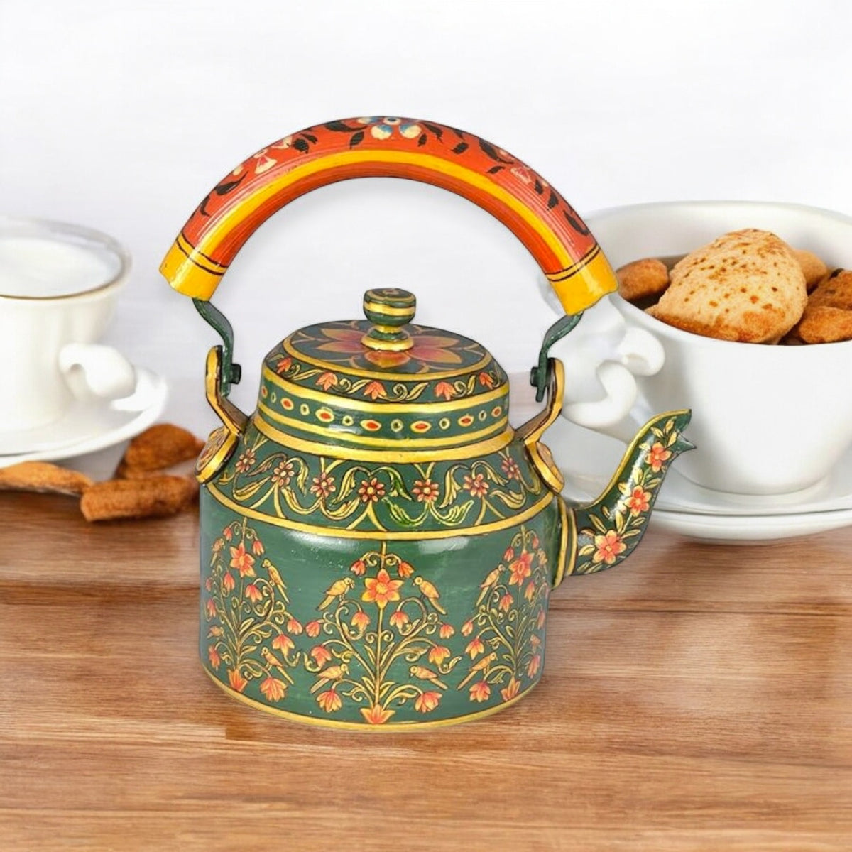 Aluminum Painted Tea Kettle With Nature inspired Design