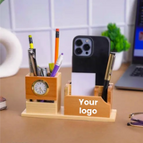 Wooden Desk Pen Holder With Clock Set of 50