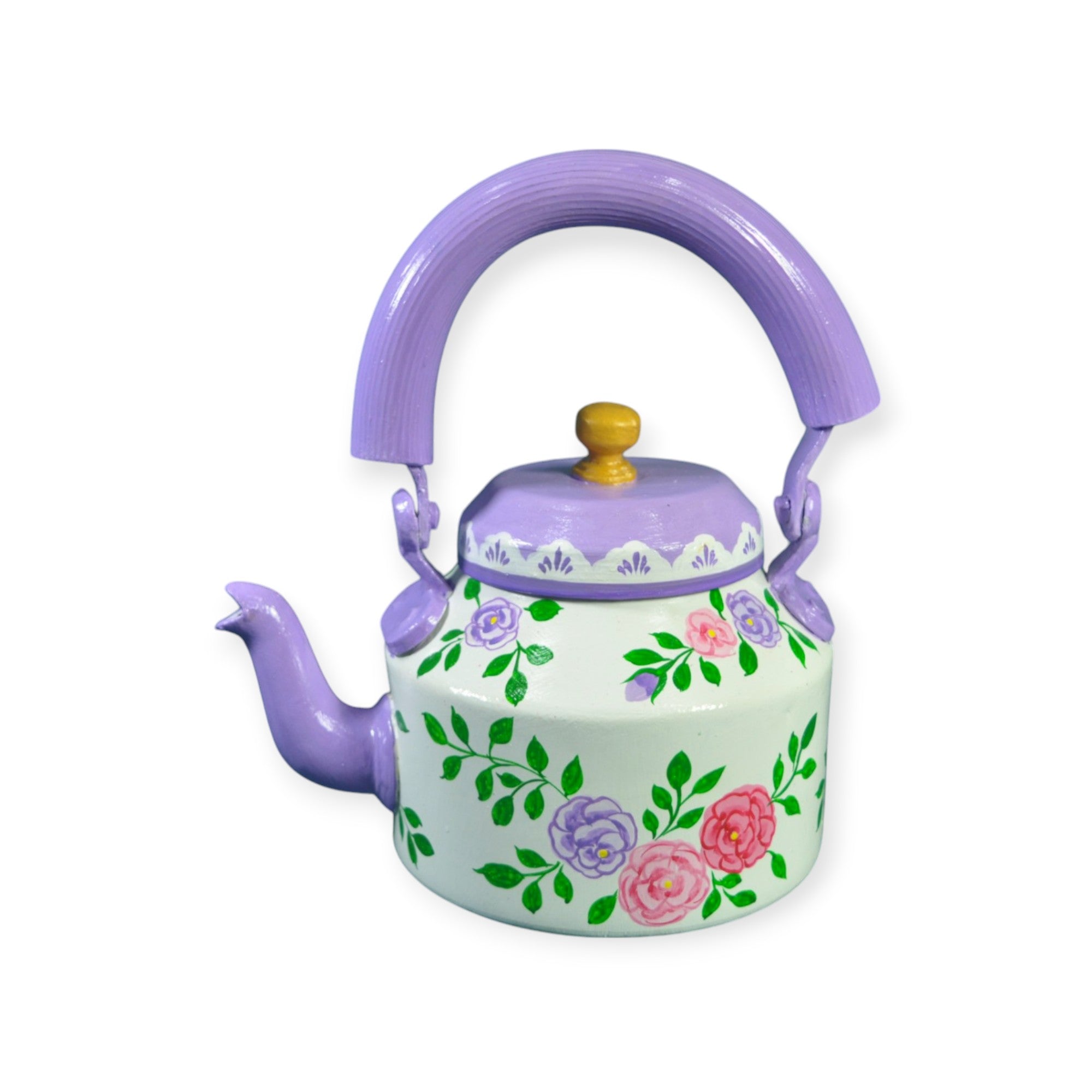 Aluminum Painted Tea Kettle floral print