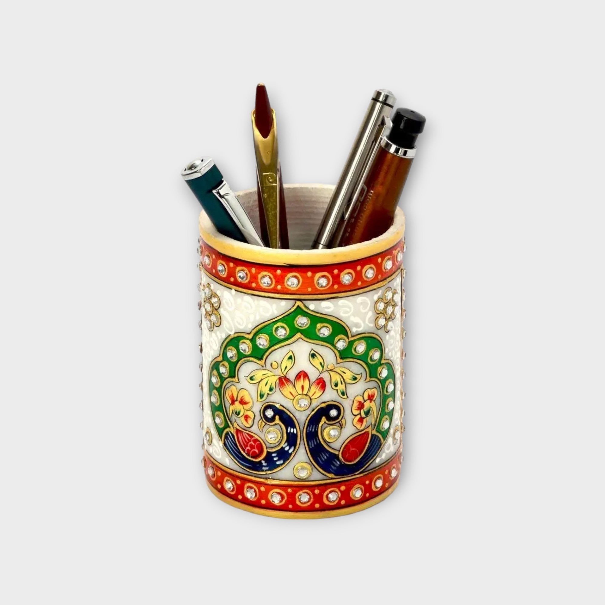 Marble Pen Holder With Gold And Kundan Decorative