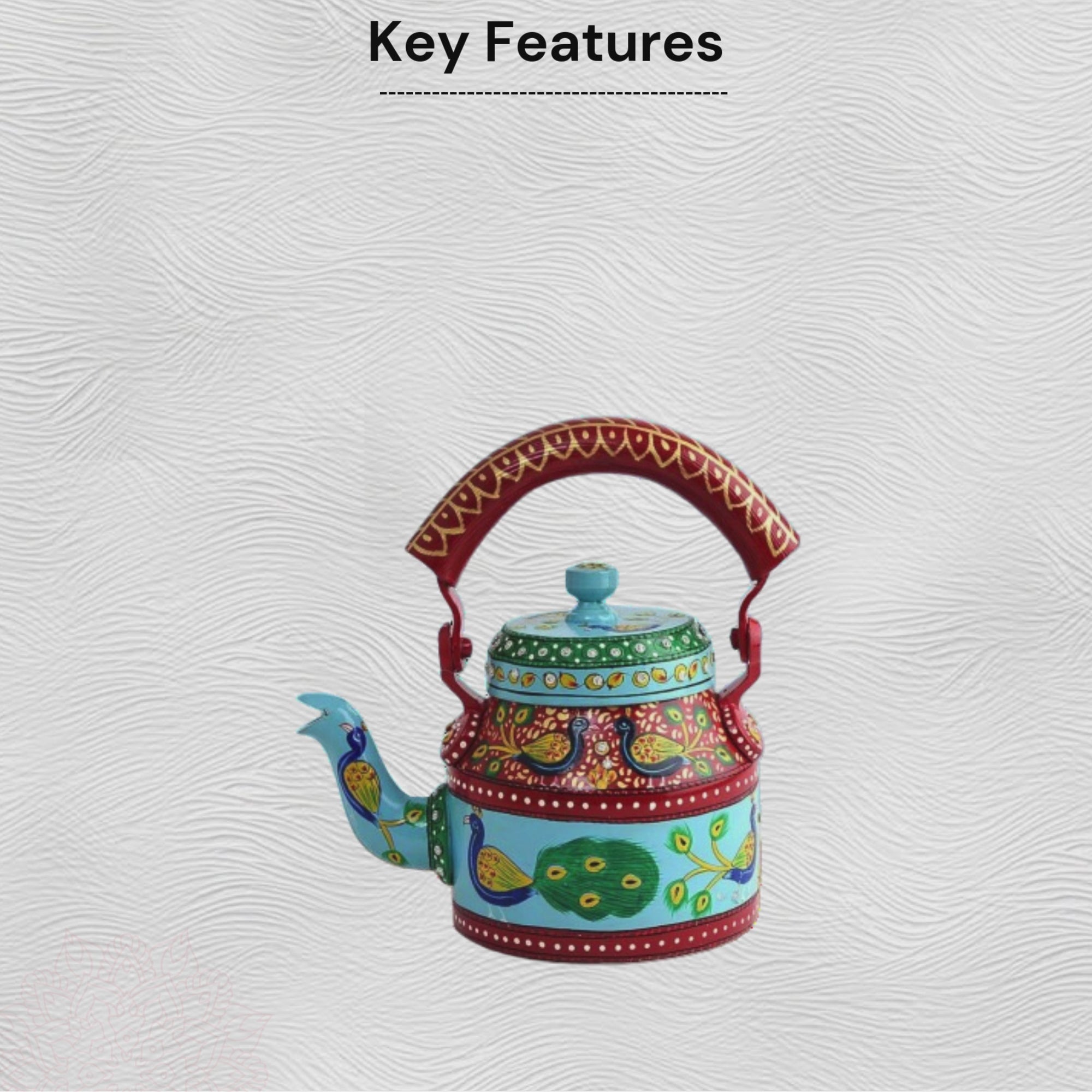 Hand Painted Aluminum Tea Kettle With Peacock Design