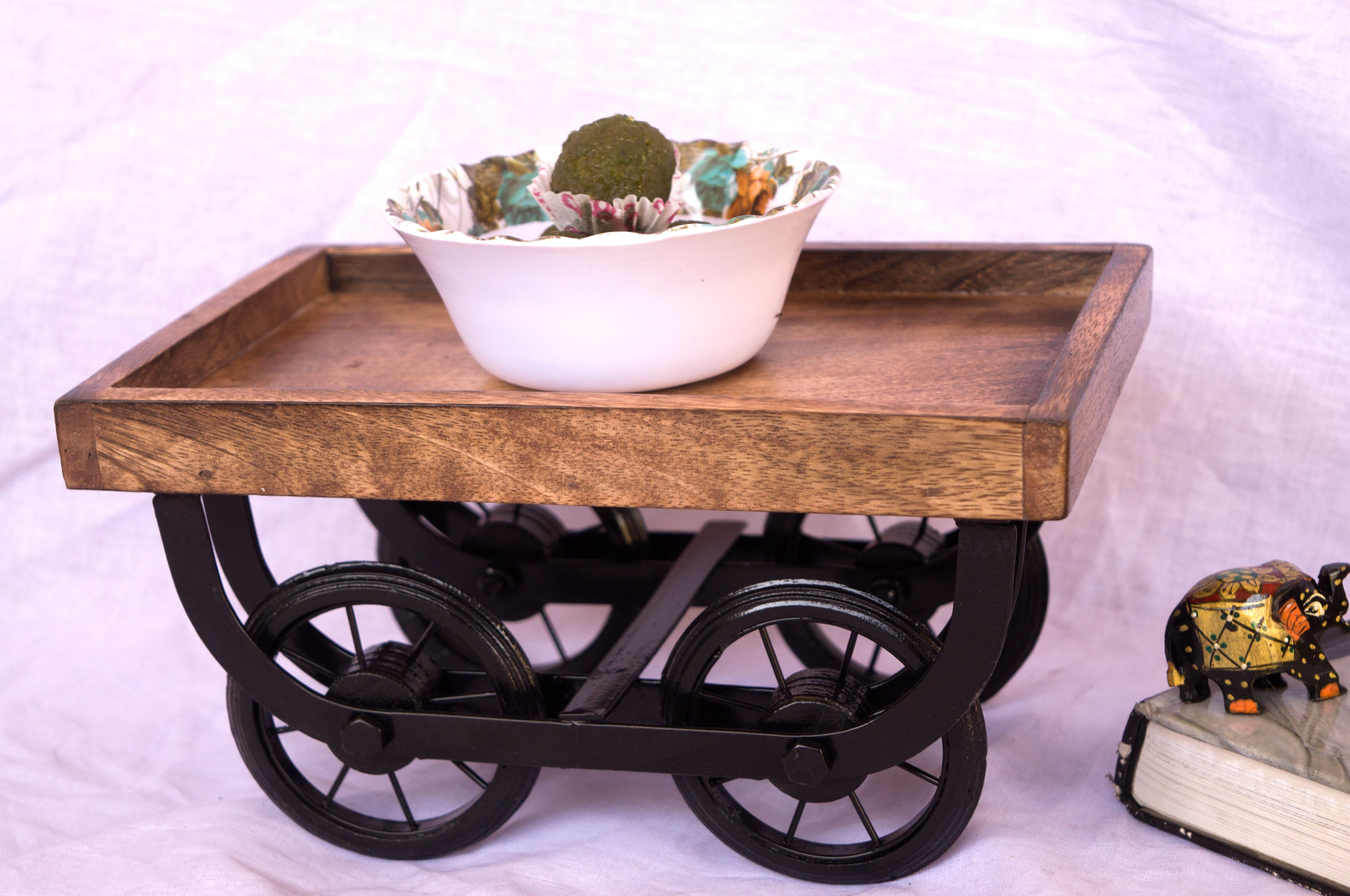 Wooden Natural Serving Tray Thela Trolley