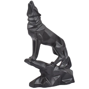 Striking Black Wolf Polyresin Sculpture Showpiece